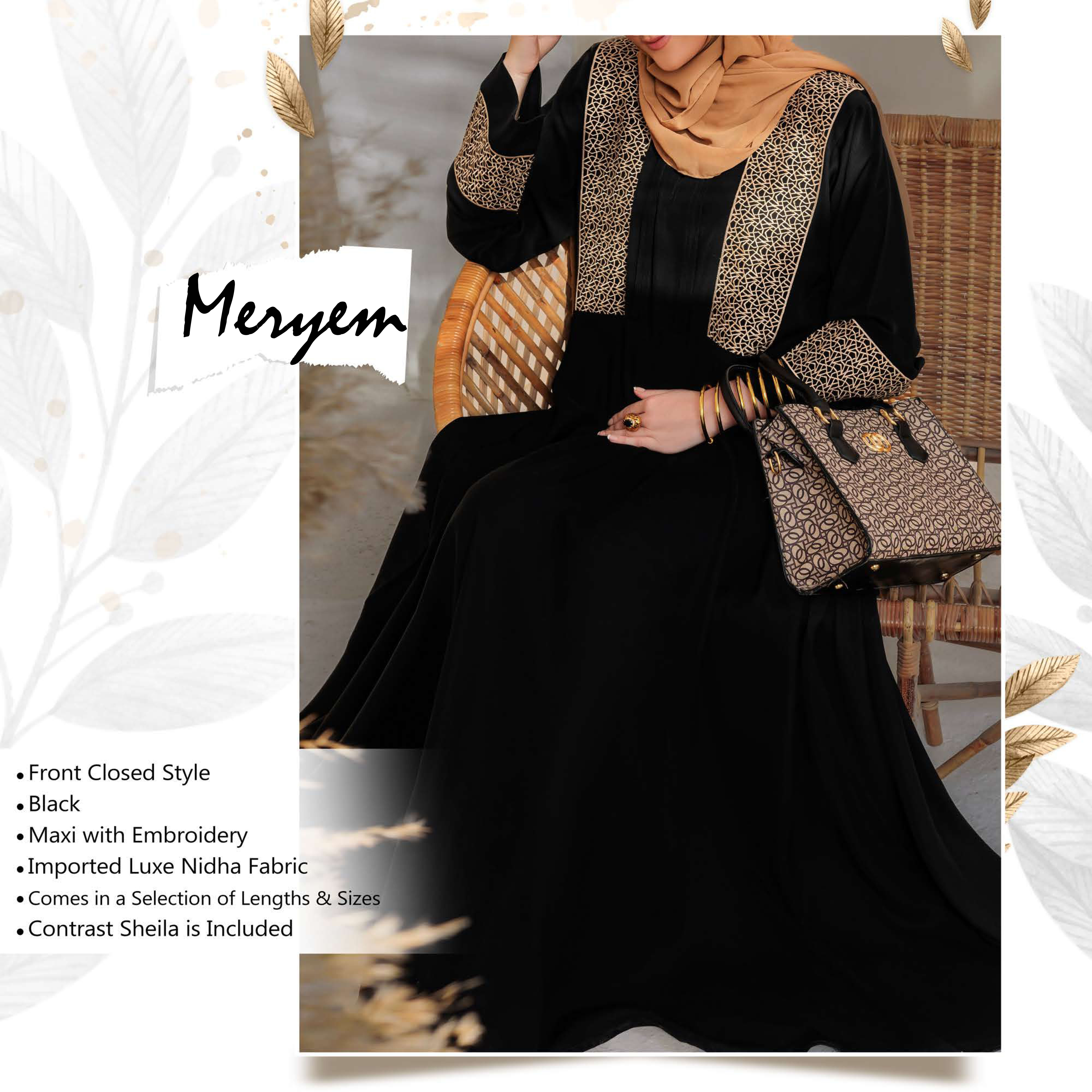 Meryem-56black Abaya for Girls Black (Size 56) Meryem